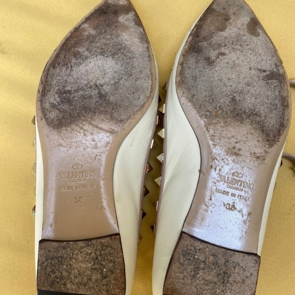 Authentic Valentino Rockstud Leather Sandals Flats White - Picture 7 of 8